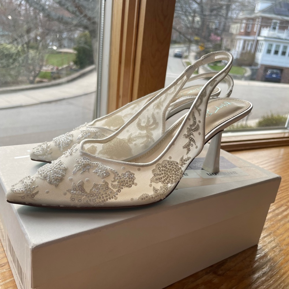 Betsey Johnson Ivory Embellished Slingback Heels